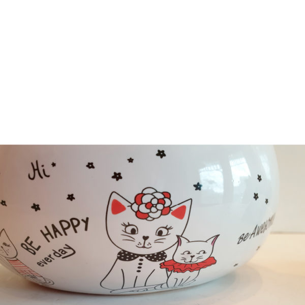 Kat keramiek klein J-line met tekening Rood - Afbeelding 3