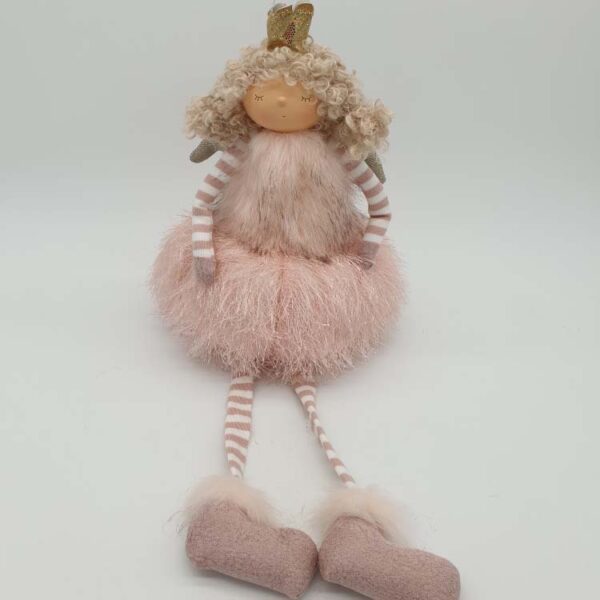Engel prinses kunststof Roze met hangbeentjes en bonten details
