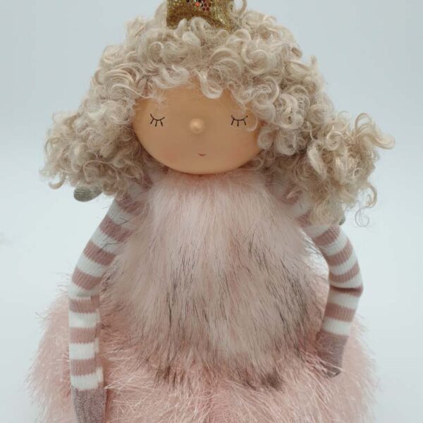 Engel prinses kunststof Roze met hangbeentjes en bonten details - Afbeelding 2